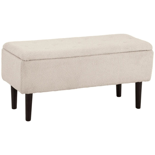 Modern Storage Bench Ottoman With Lamb's Wool, Cream White Storage Ottomans & Benches Cream White, Black at Gallery Canada