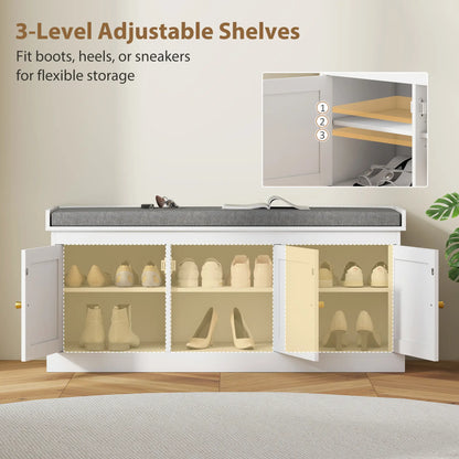 Shoe Storage Bench, Woven Rattan Doors, Adjustable Shelves, White Shoe Storage Cabinets & Racks at Gallery Canada