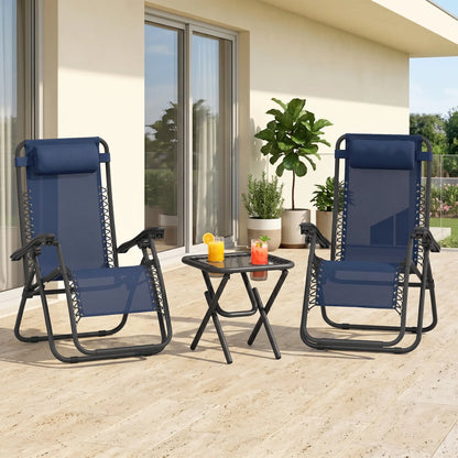 Zero Gravity Chair Set of 2, Patio Chair with Side Table, Blue Lounger Chairs at Gallery Canada