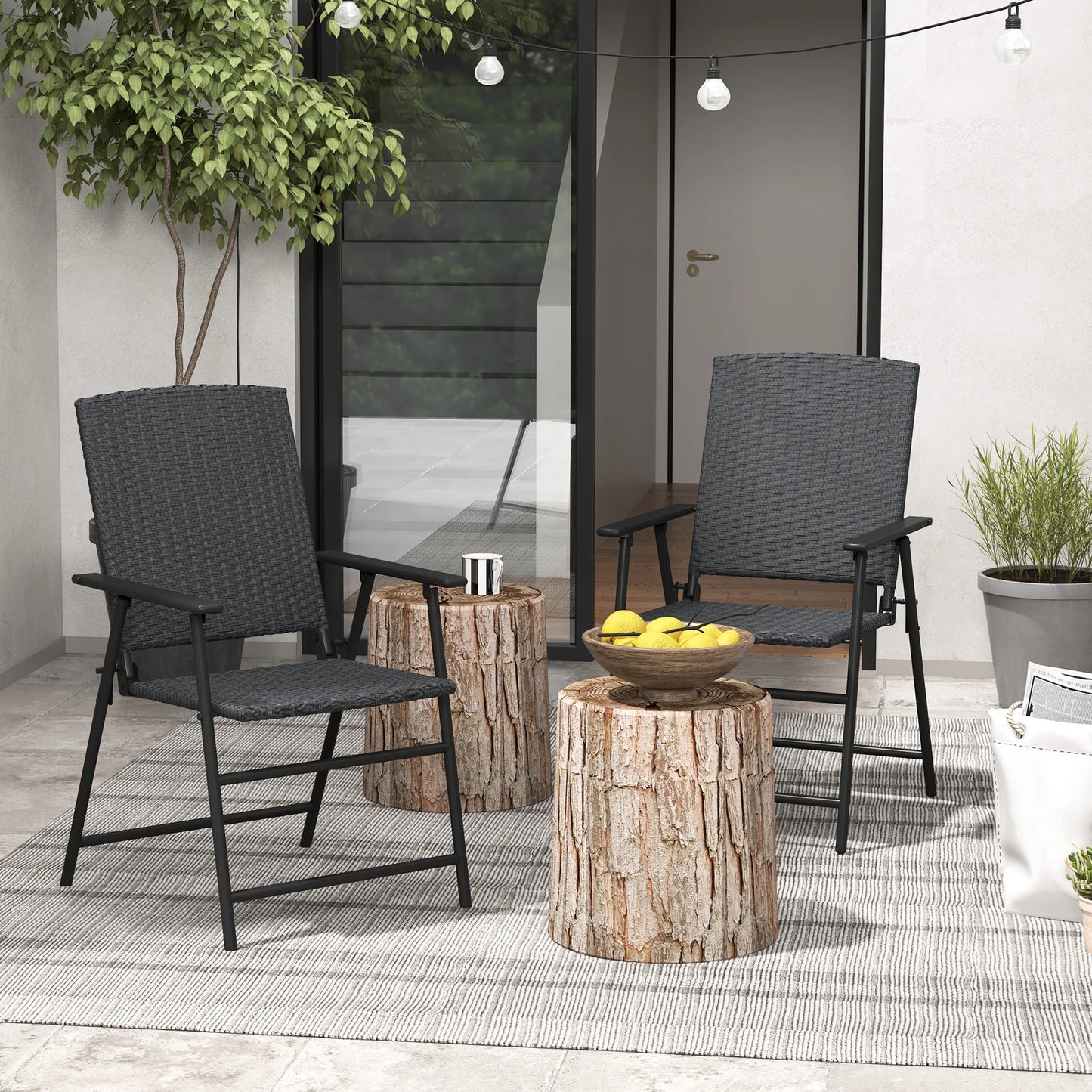 Outdoor Wicker Dining Chair Set, 2, Steel Frame, Black Patio Chairs at Gallery Canada