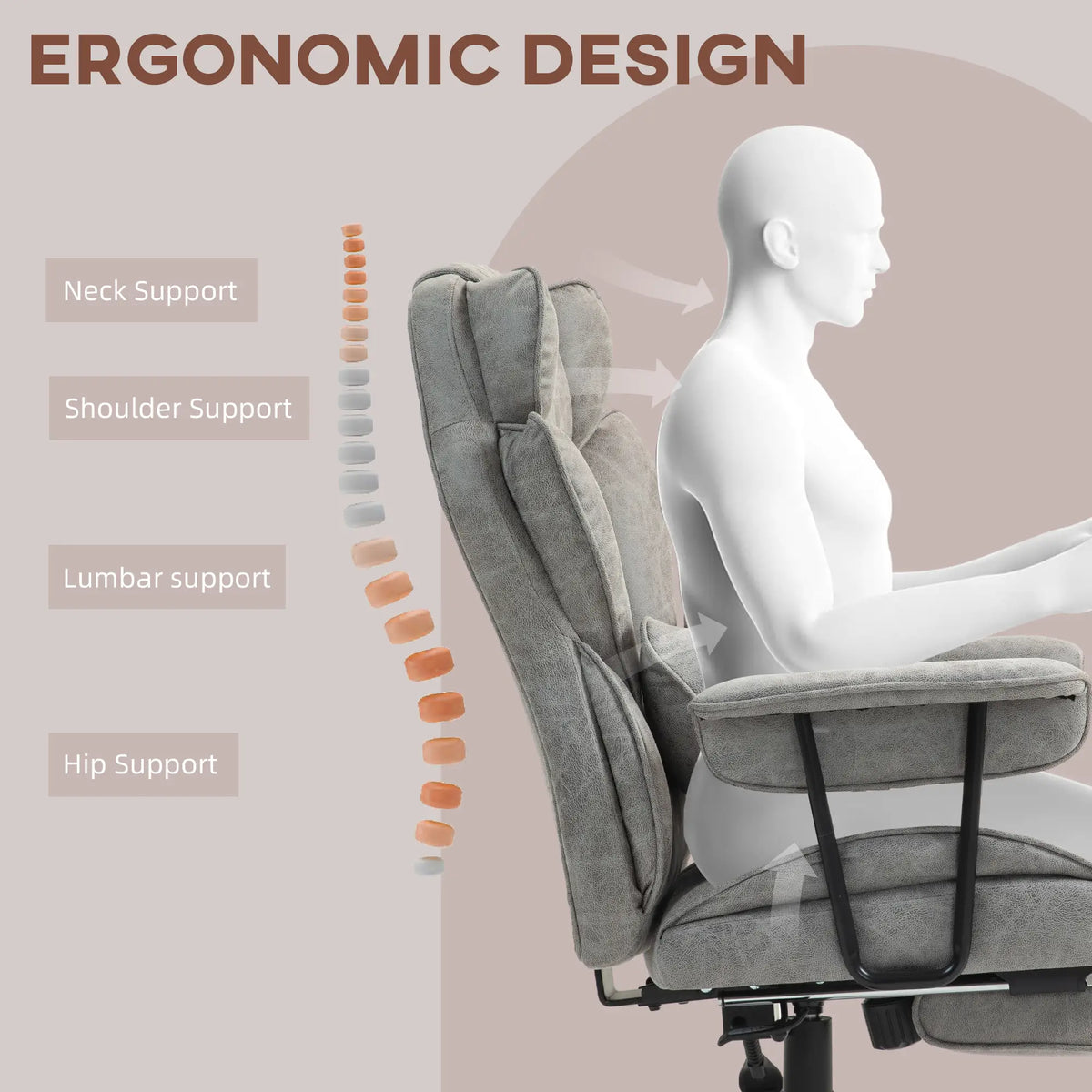 Big and Tall Office Chair with Foot Rest, 400LBS, Grey Executive & Manager Chairs at Gallery Canada