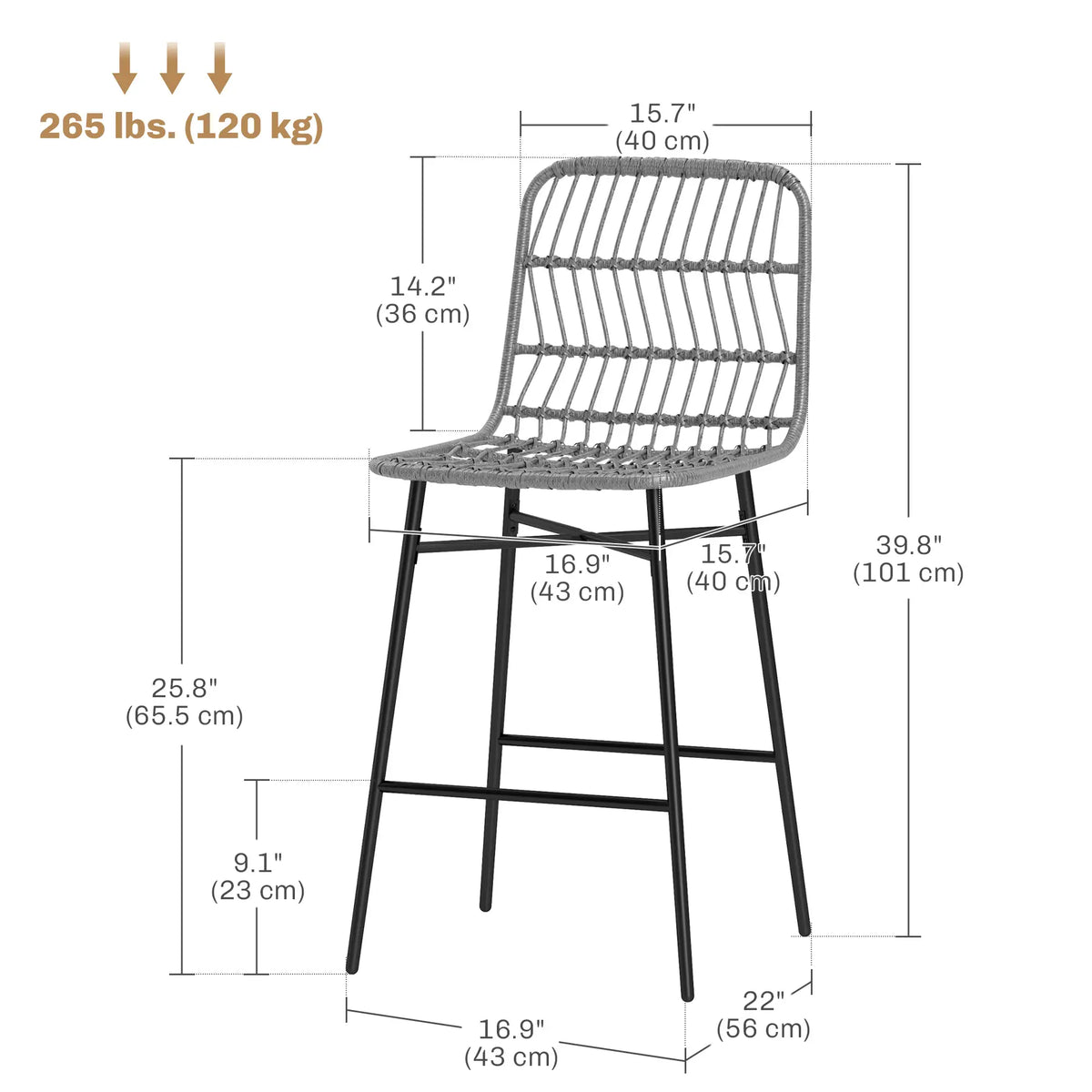 Rattan Counter Height Bar Stools, Set of 2, 26", Grey Bar Stools at Gallery Canada