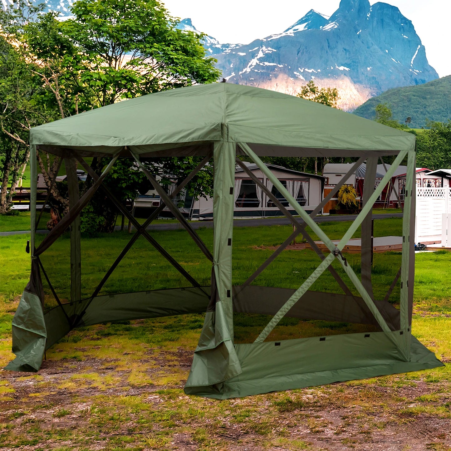 12' x 12' Hexagon Pop Up Screen Tent, Camping Shelter, Green Pop Up Canopies at Gallery Canada