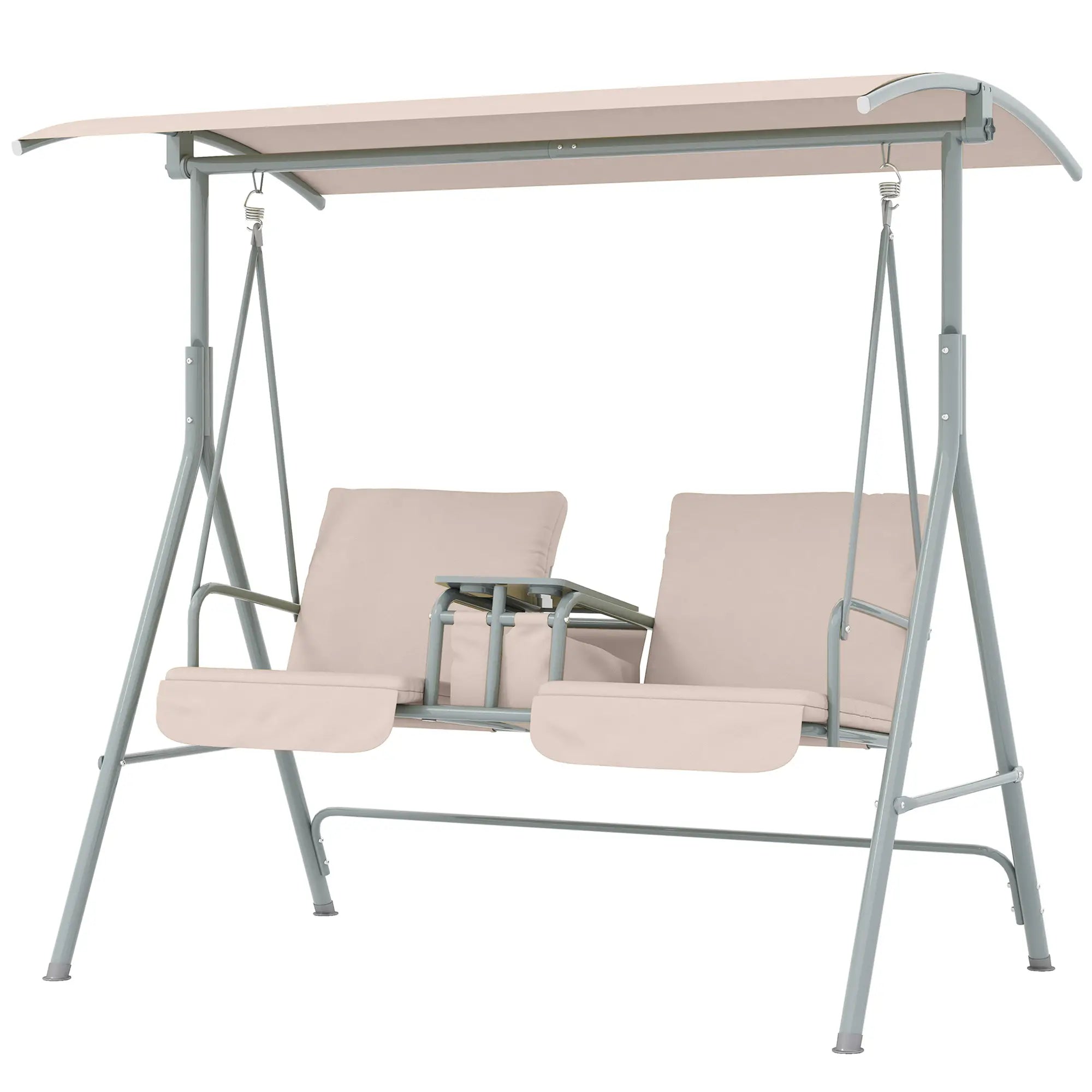 Double Outdoor Swing Chair, 2 Person, Covered, Beige Patio Swings with Stand Beige at Gallery Canada