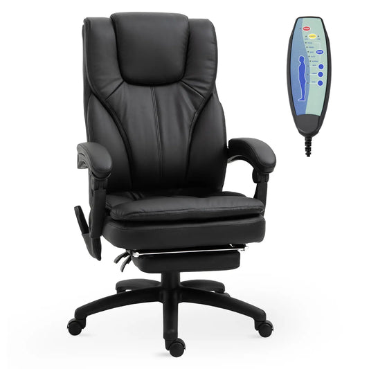 High Back Office Chair, 6-Point Vibration Massage, Reclining, 360° Swivel, Height Adjustable, Retractable Footrest Massage Chairs Black at Gallery Canada