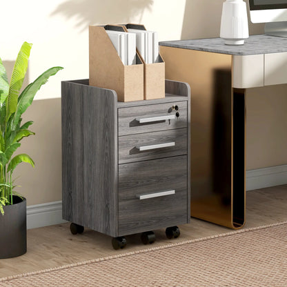 3 Drawer Vertical File Cabinet, Mobile with Lock, Wheels, A4, Letter Size, Grey Office Cabinets & Cupboards at Gallery Canada