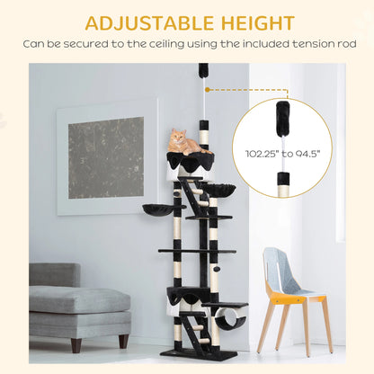 94"-102" Floor to Ceiling Cat Tree, Multi-Level Play House, Scratching Post Floor to Ceiling Cat Trees at Gallery Canada