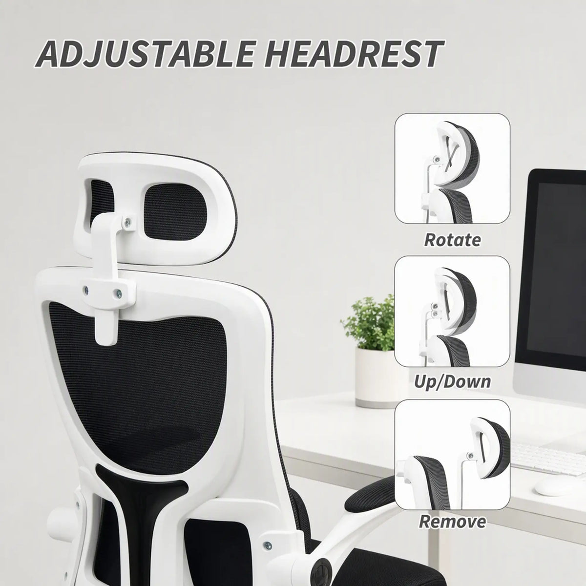 Mesh Office Chair, High Back with Headrest, Lumbar Support, Adjustable Height, Black Executive & Manager Chairs at Gallery Canada