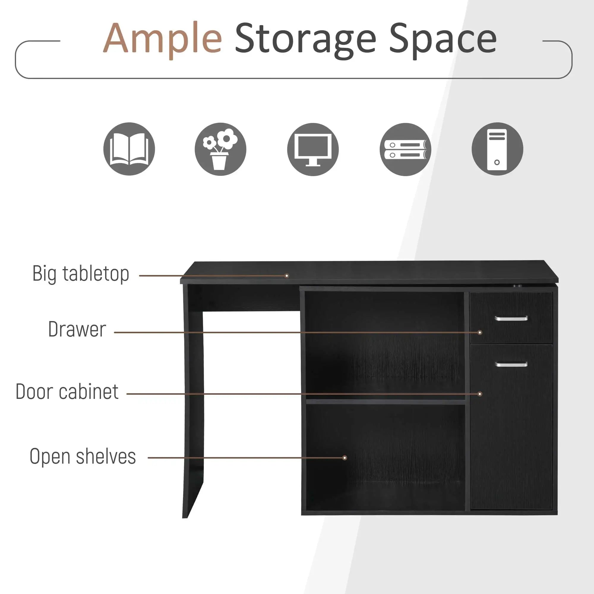 180° Rotating Corner Desk, Storage Shelf Cabinet, Black Writing Desks at Gallery Canada