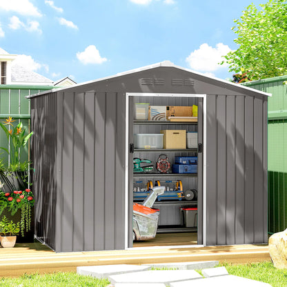 8' x 6' Metal Outdoor Storage Shed, Lockable Sliding Doors, Light Grey Sheds at Gallery Canada