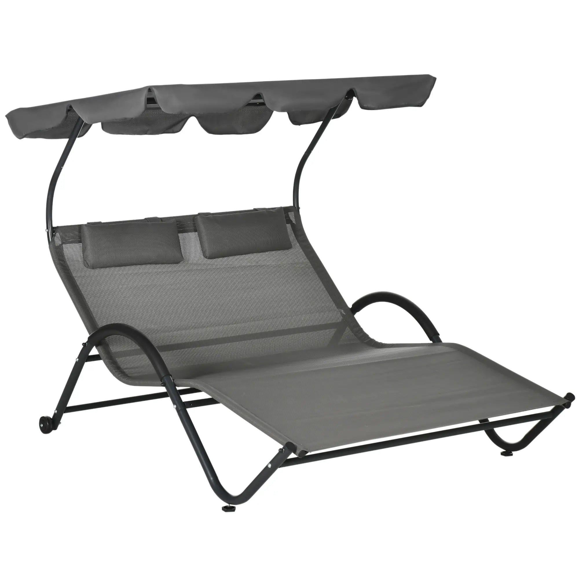 Outdoor Chaise Lounge Chair, Sun Lounger with Sunshade, Wheels, Breathable Mesh, Dark Gray Daybeds at Gallery Canada