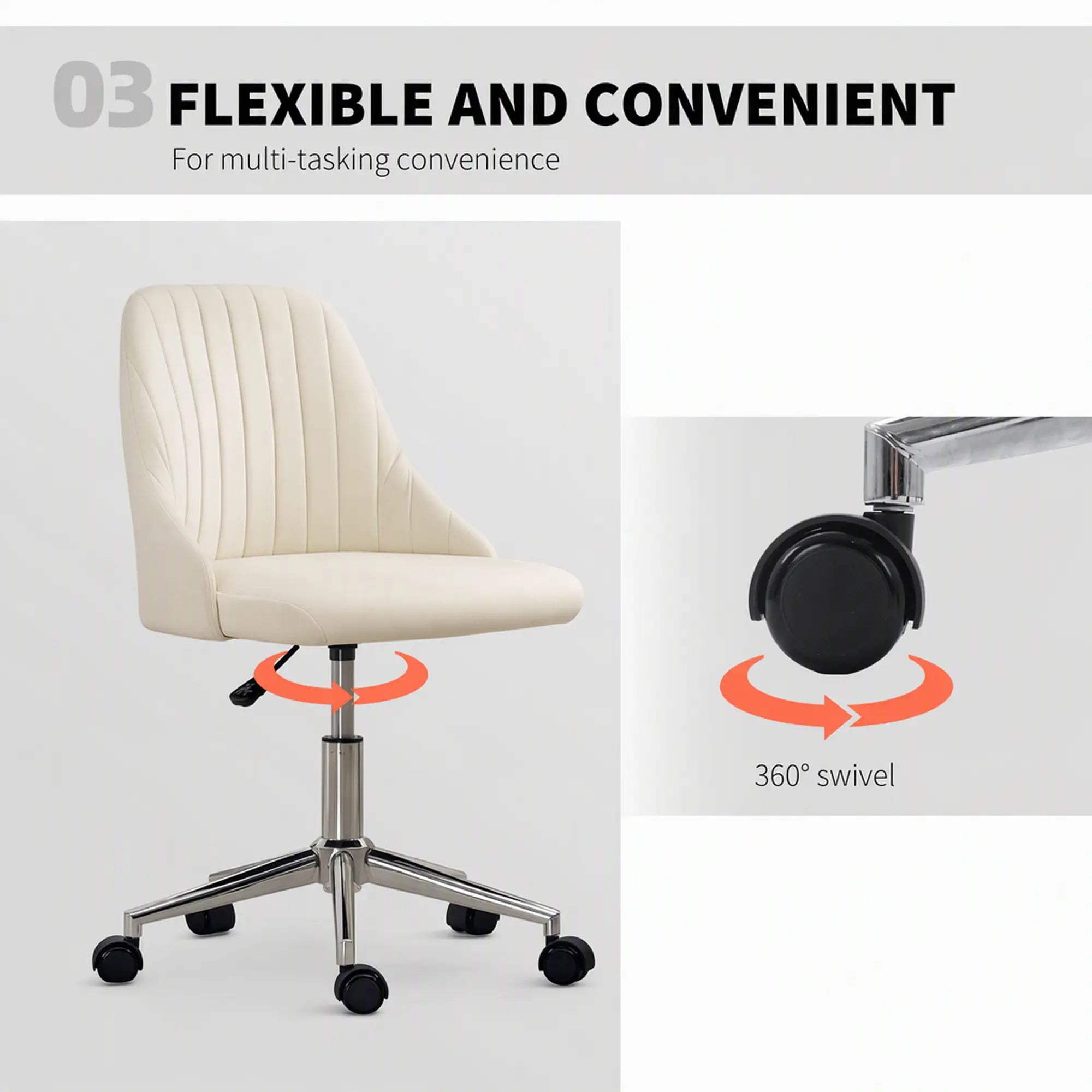 Velvet Adjustable Height Swivel Chair, Cream Task Chairs at Gallery Canada