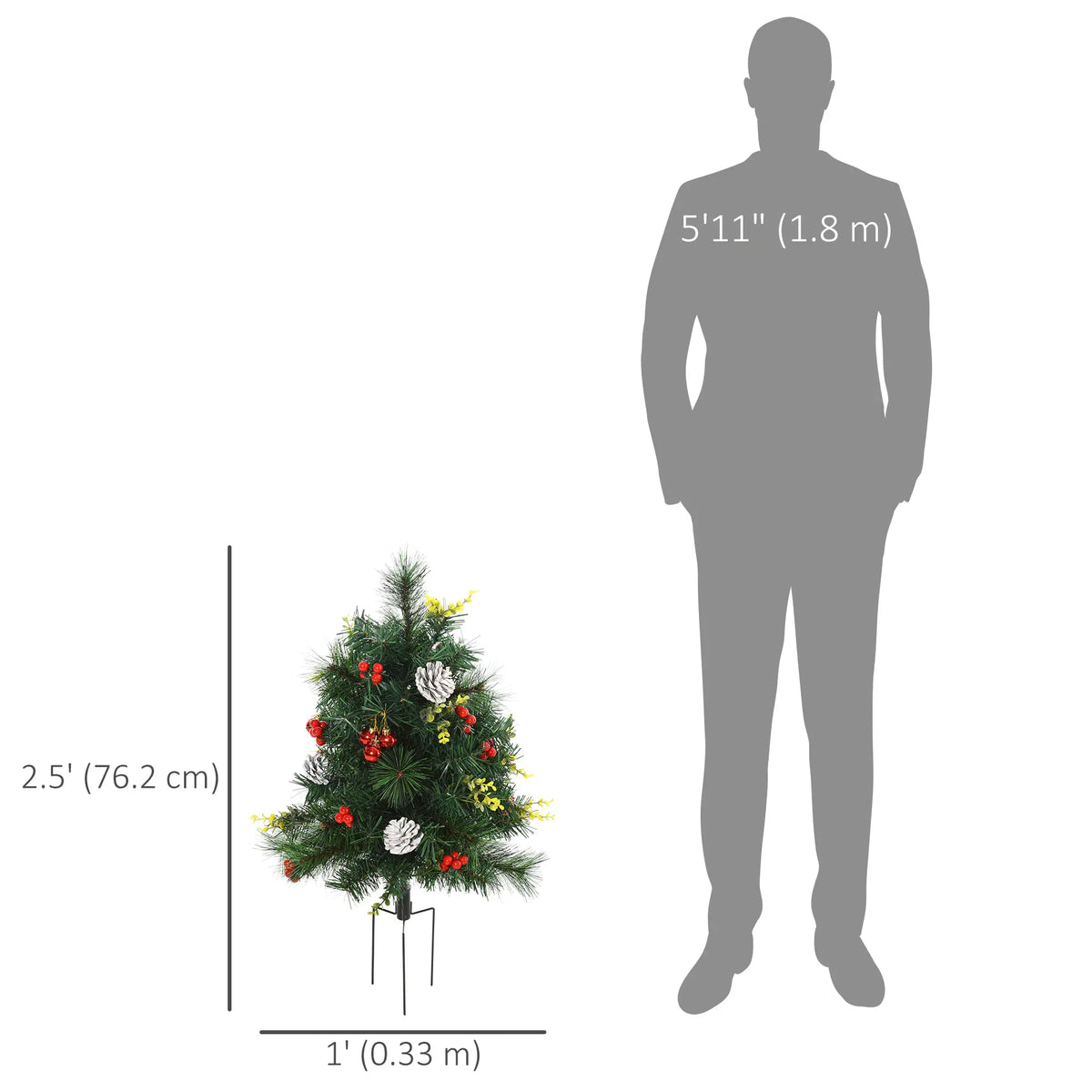 2.5ft Prelit LED Mini Christmas Tree, Pine Needles Pinecones Decor, Berry Pre Lit Christmas Trees at Gallery Canada