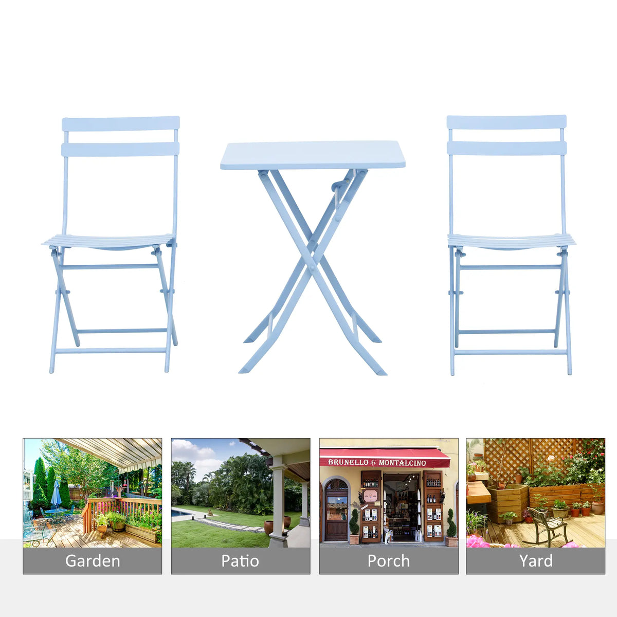 3 Piece Bistro Set, Foldable Patio Chairs, Square Table, Blue Bistro Sets at Gallery Canada