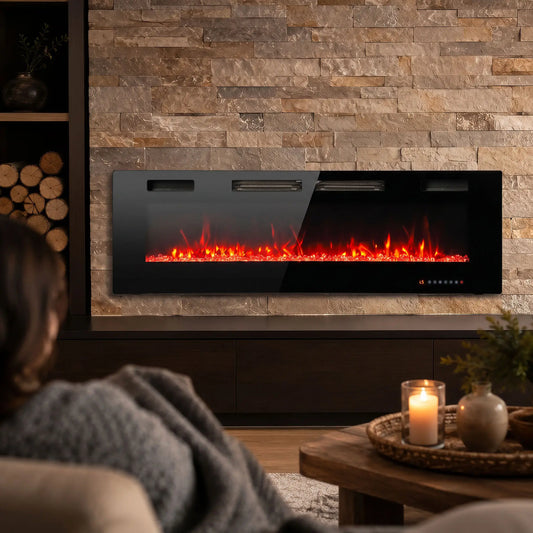 Electric Fireplace 60", Recessed Wall Mounted, Freestanding, Black Electric Fireplaces Black at Gallery Canada