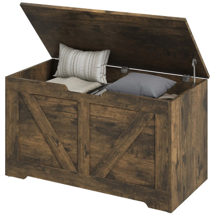 31.5 Inches Wooden Storage Chest, 2 Safety Hinges, Brown Wood Grain Storage Cabinets Rustic Brown at Gallery Canada