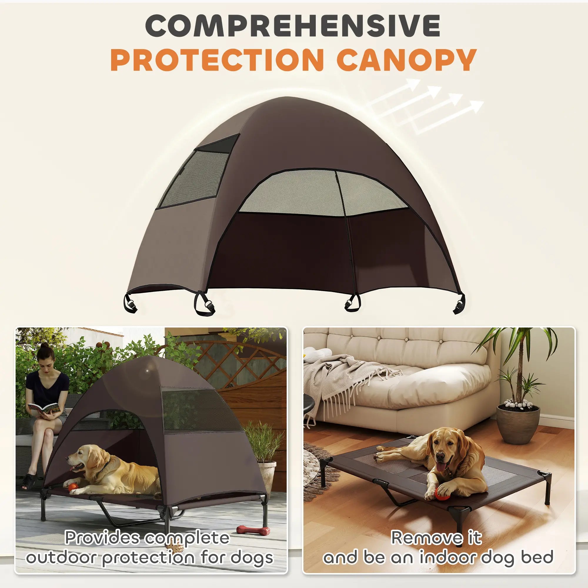 Elevated Dog Bed With Canopy, Washable Mesh Steel Frame, 41.7
