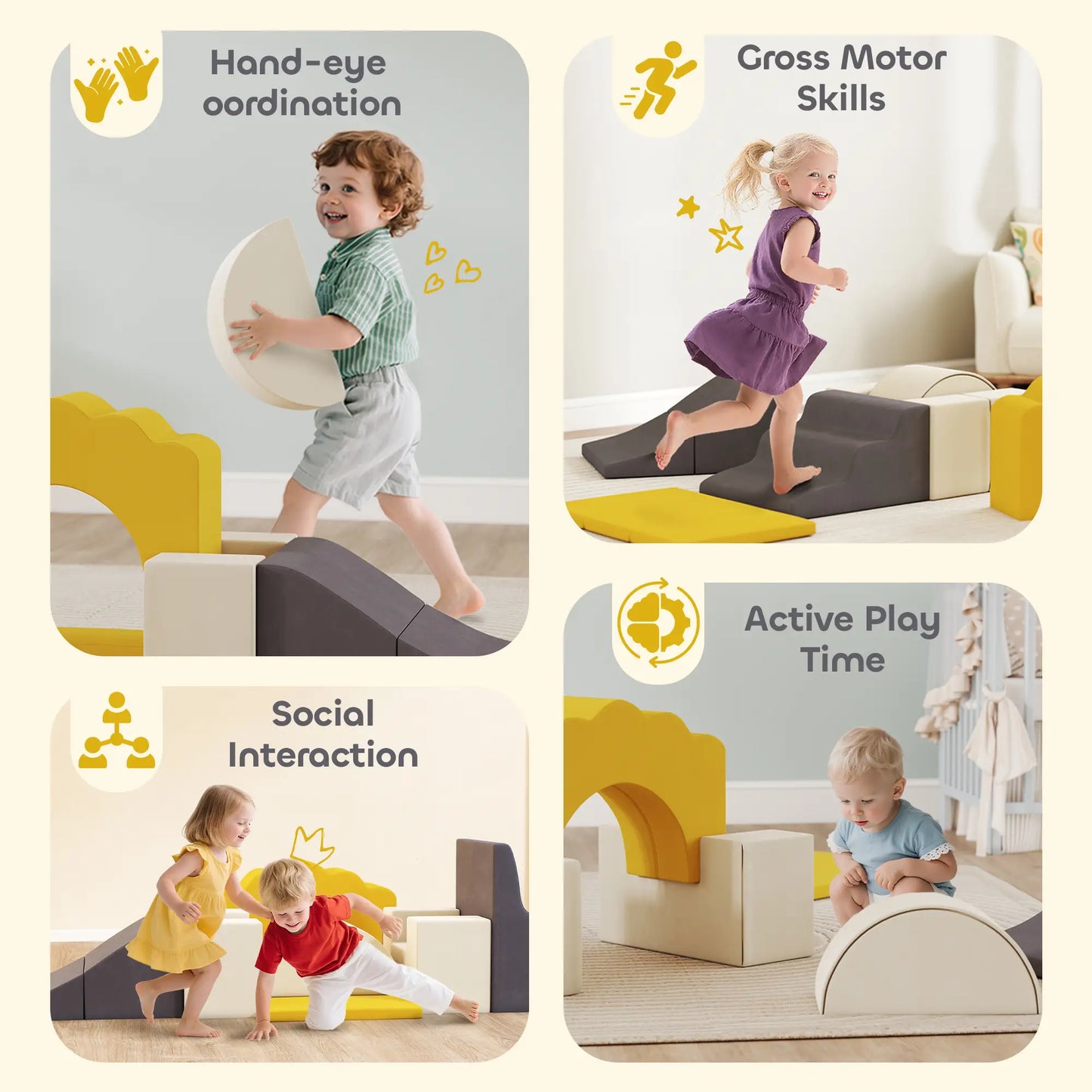 7-Piece Baby Soft Play Set, Indoor Gym for Crawling, Sliding, Yellow Kids Gym & Playmats at Gallery Canada