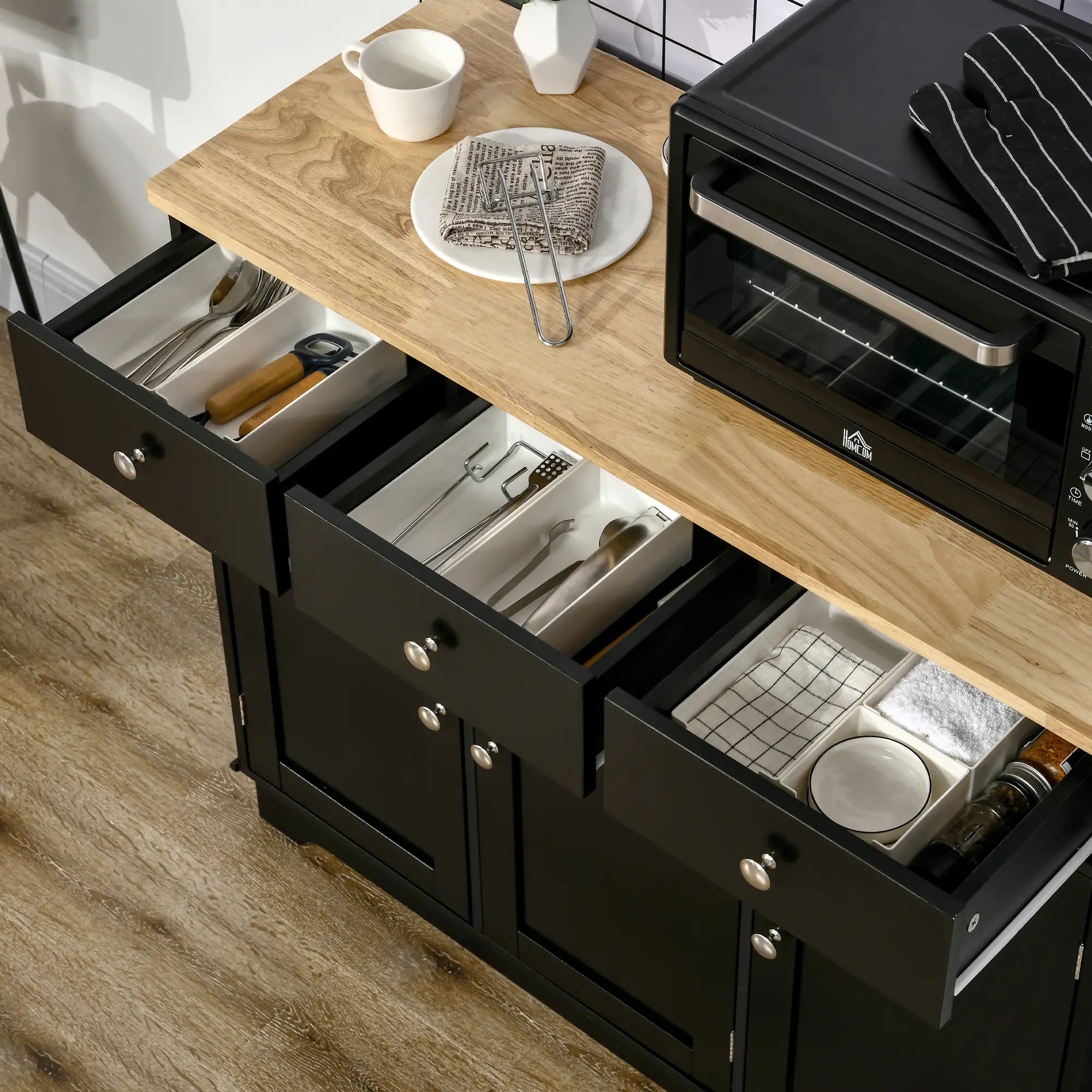 Modern Sideboard, Storage Cabinet with Drawers, Adjustable Shelves, Black Bar Cabinets at Gallery Canada
