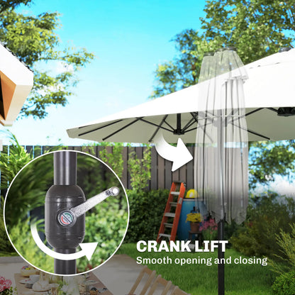 15 Ft Twin Canopy Patio Umbrella, Steel Lift Crank, Beige Sun Umbrellas at Gallery Canada