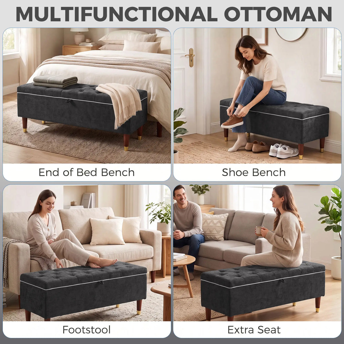 Upholstered Storage Ottoman Bench, 264 LBS Capacity, Dark Grey Storage Ottomans & Benches at Gallery Canada