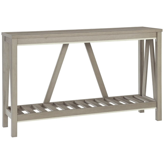 Farmhouse Entryway Table, Rustic Console with Shelf, Distressed, Grey