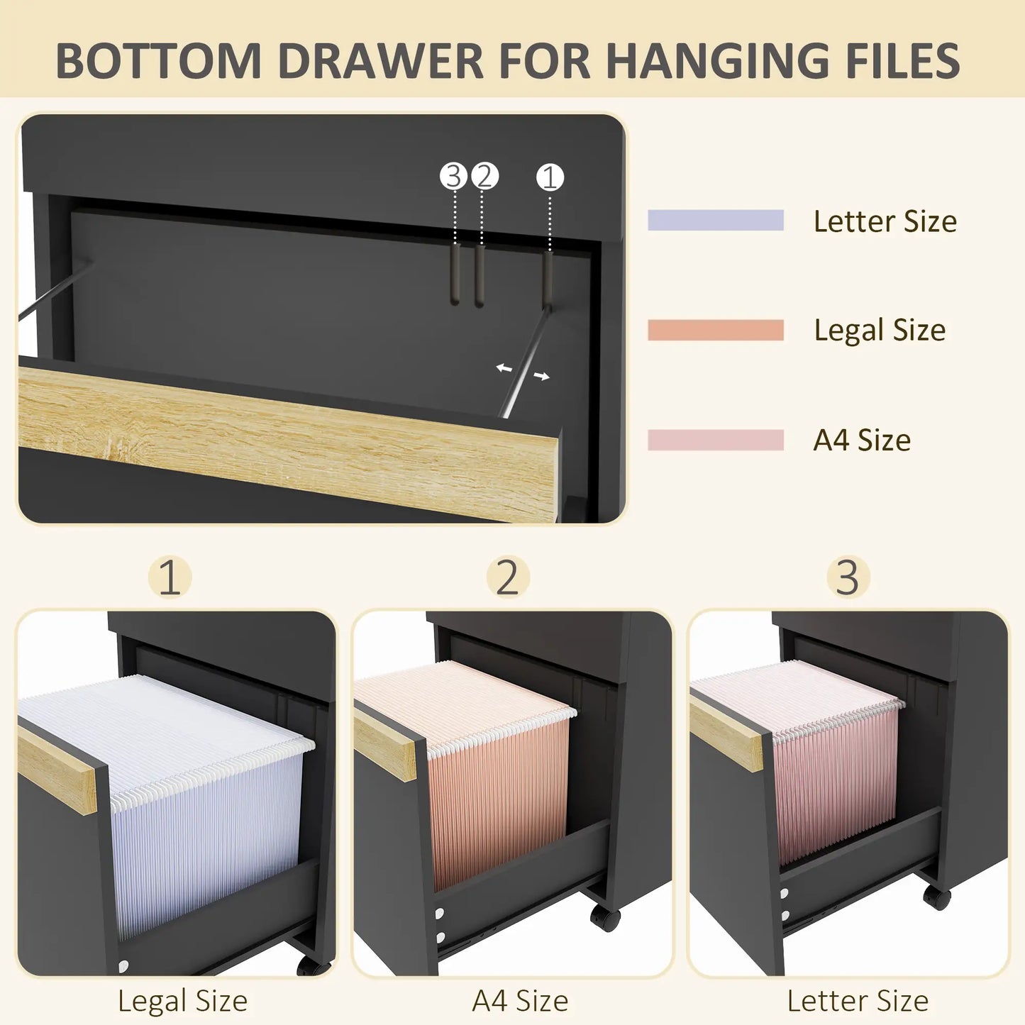 Mobile Filing Cabinet, 2 Drawers, 5 Wheels, Wood Grain, Black Office Cabinets & Cupboards at Gallery Canada