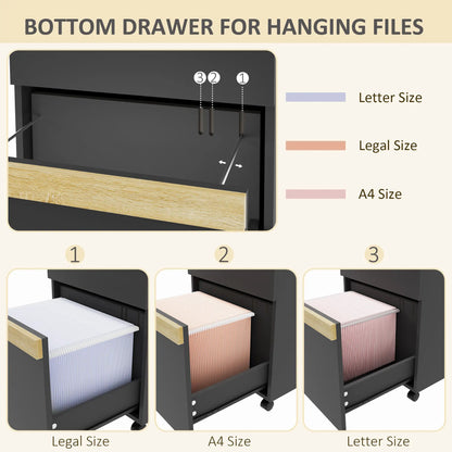 Mobile Filing Cabinet, 2 Drawers, 5 Wheels, Wood Grain, Black Office Cabinets & Cupboards at Gallery Canada