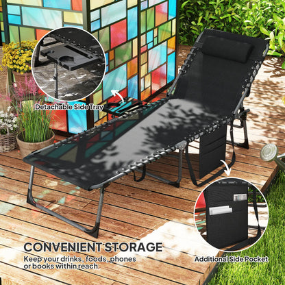 Folding Lounge Chair, Adjustable Back, Side Table, Headrest, Black Lounger Chairs at Gallery Canada
