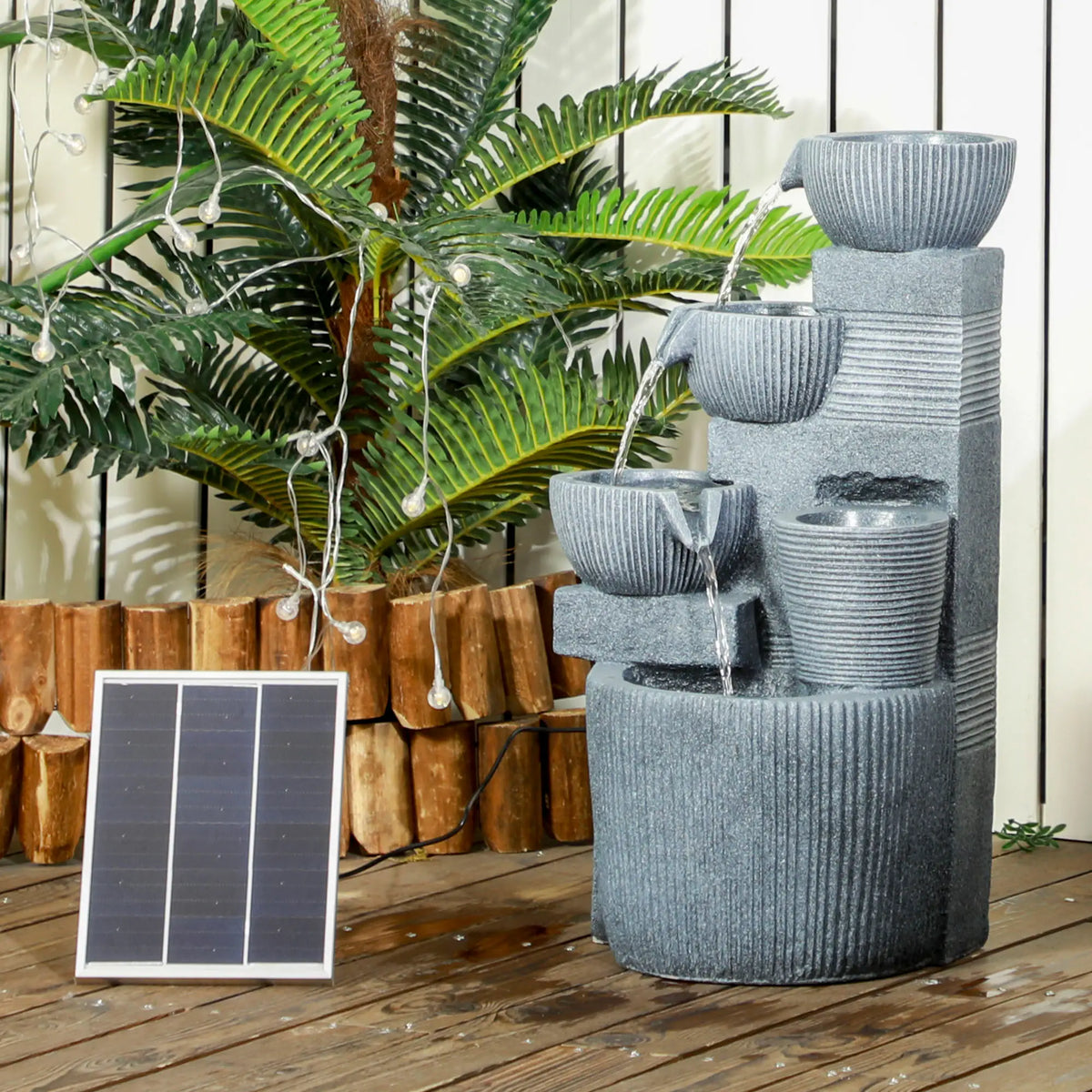Solar Powered 4-Tier Resin Water Fountain, LED Lights Water Fountains at Gallery Canada