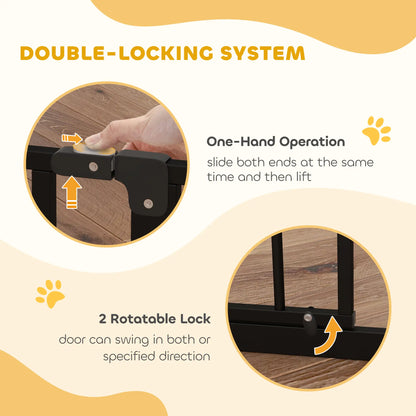 30"-57" Easy Install Pet Gate With Door, Double Lock, Extra Wide, Black Houses, Kennels & Pens at Gallery Canada