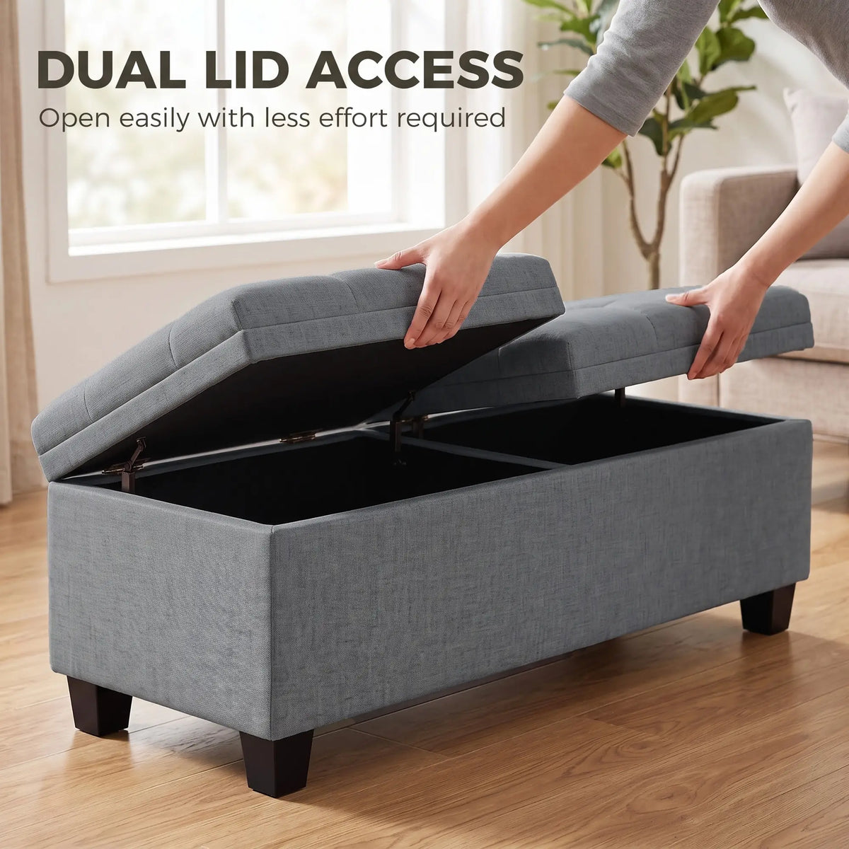 51.2" Storage Ottoman Bench, 2 Compartments, Dark Grey, Dark Grey Storage Ottomans & Benches at Gallery Canada