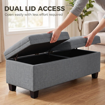 51.2" Storage Ottoman Bench, 2 Compartments, Dark Grey, Dark Grey Storage Ottomans & Benches at Gallery Canada