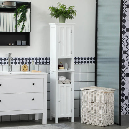 Freestanding Bathroom Cabinet, Open Shelves, 13.8" x 11.8" x 62.4", White Bathroom Cabinets at Gallery Canada