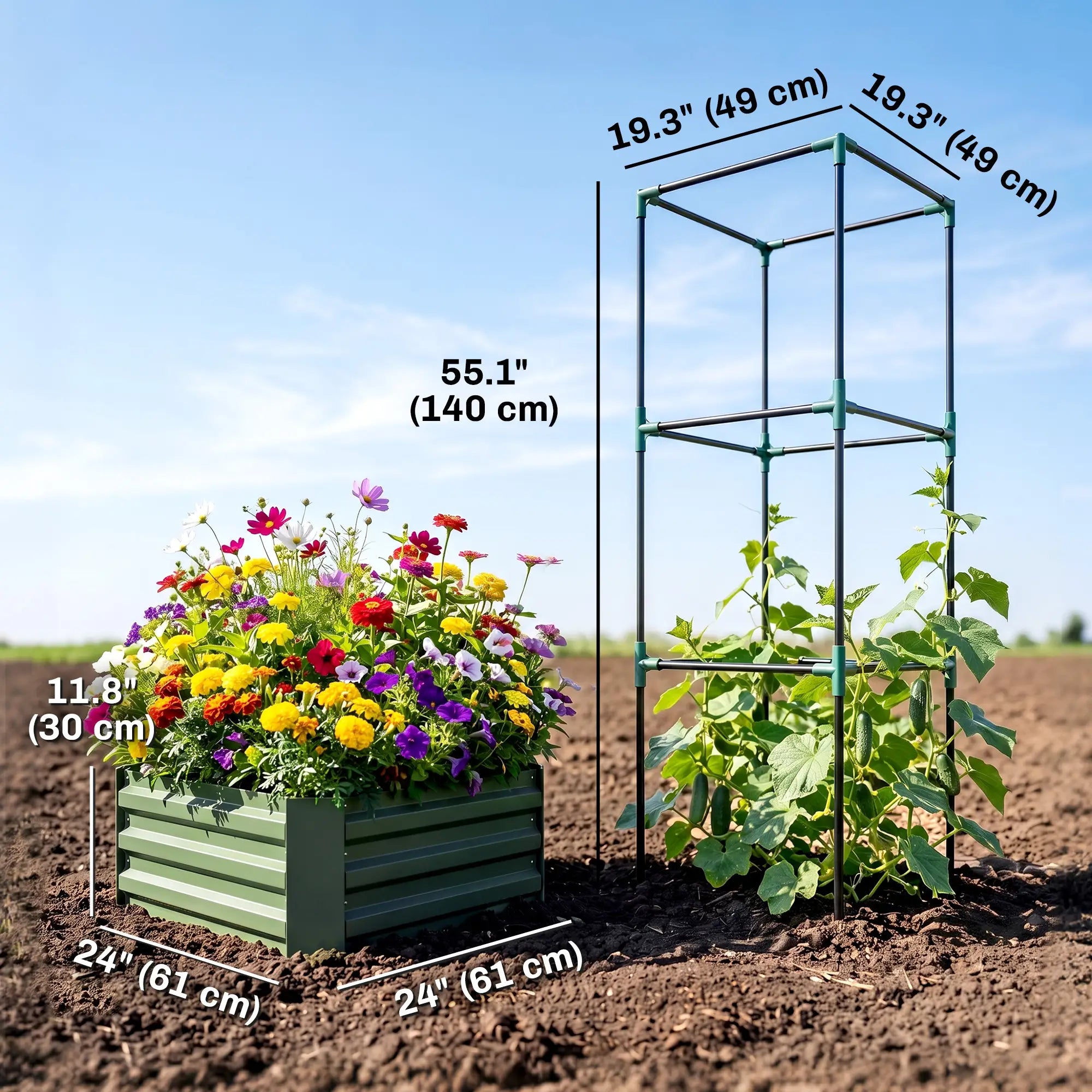 Galvanized Planter Box, Outdoor Raised Garden Bed, 3-Tier Trellis Tomato Cage Galvanized Planter Boxes at Gallery Canada