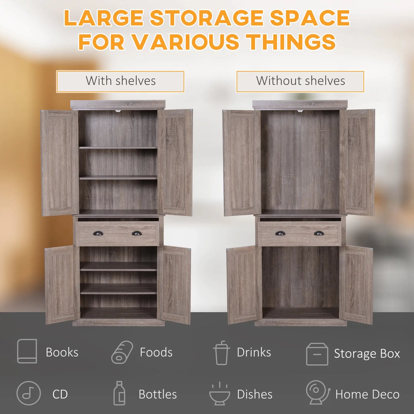 Kitchen Cabinet With 2 Drawers, MDF Board, Wood Grain Kitchen Pantry Cabinets at Gallery Canada