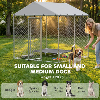 6.6' x 6.6' x 6.6' Outdoor Dog Kennel Heavy Duty Galvanized Steel with UV-resistant Roof, Silver Dog Kennels at Gallery Canada