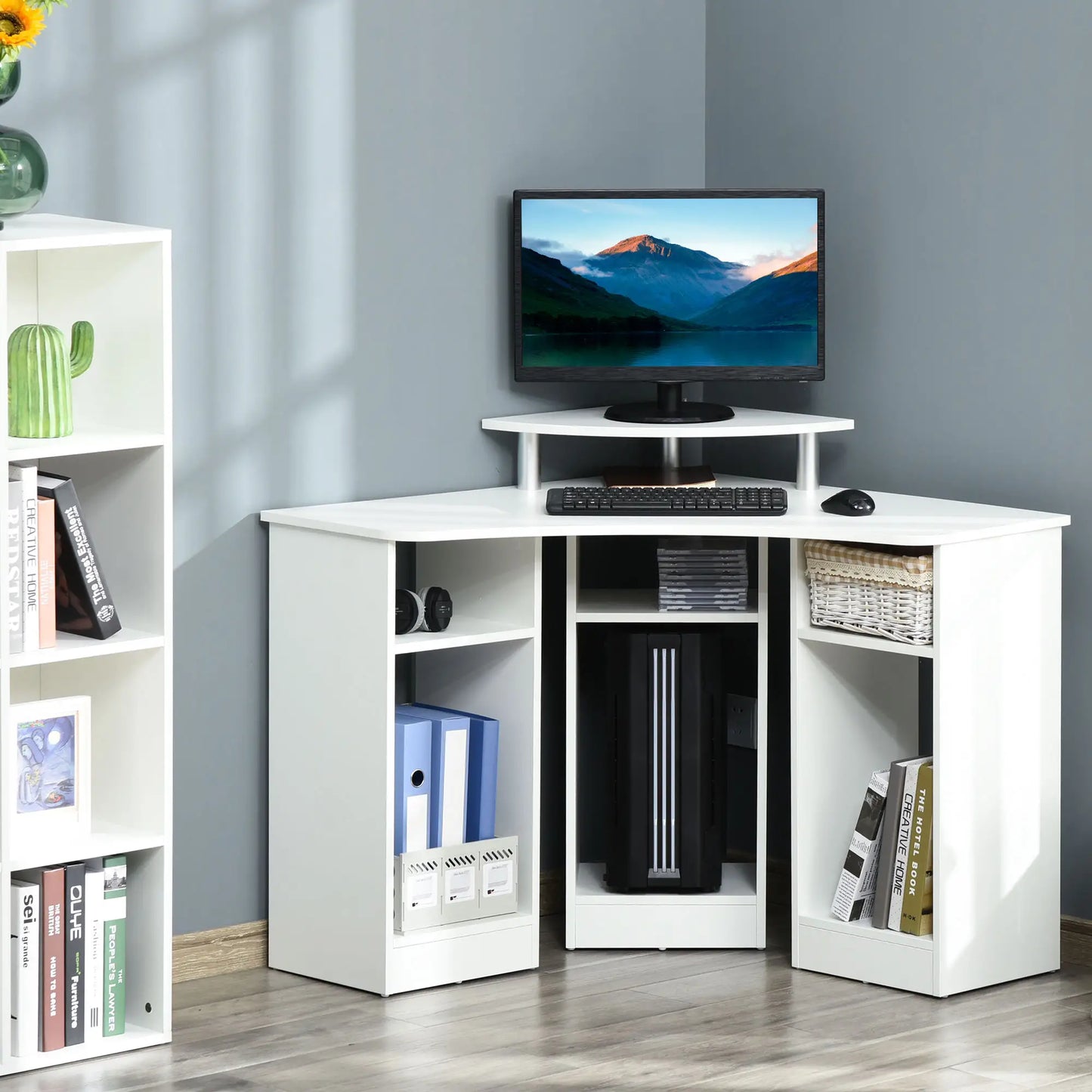L-Shaped Computer Desk with Monitor Stand, Home Office Corner, White Computer Desks at Gallery Canada