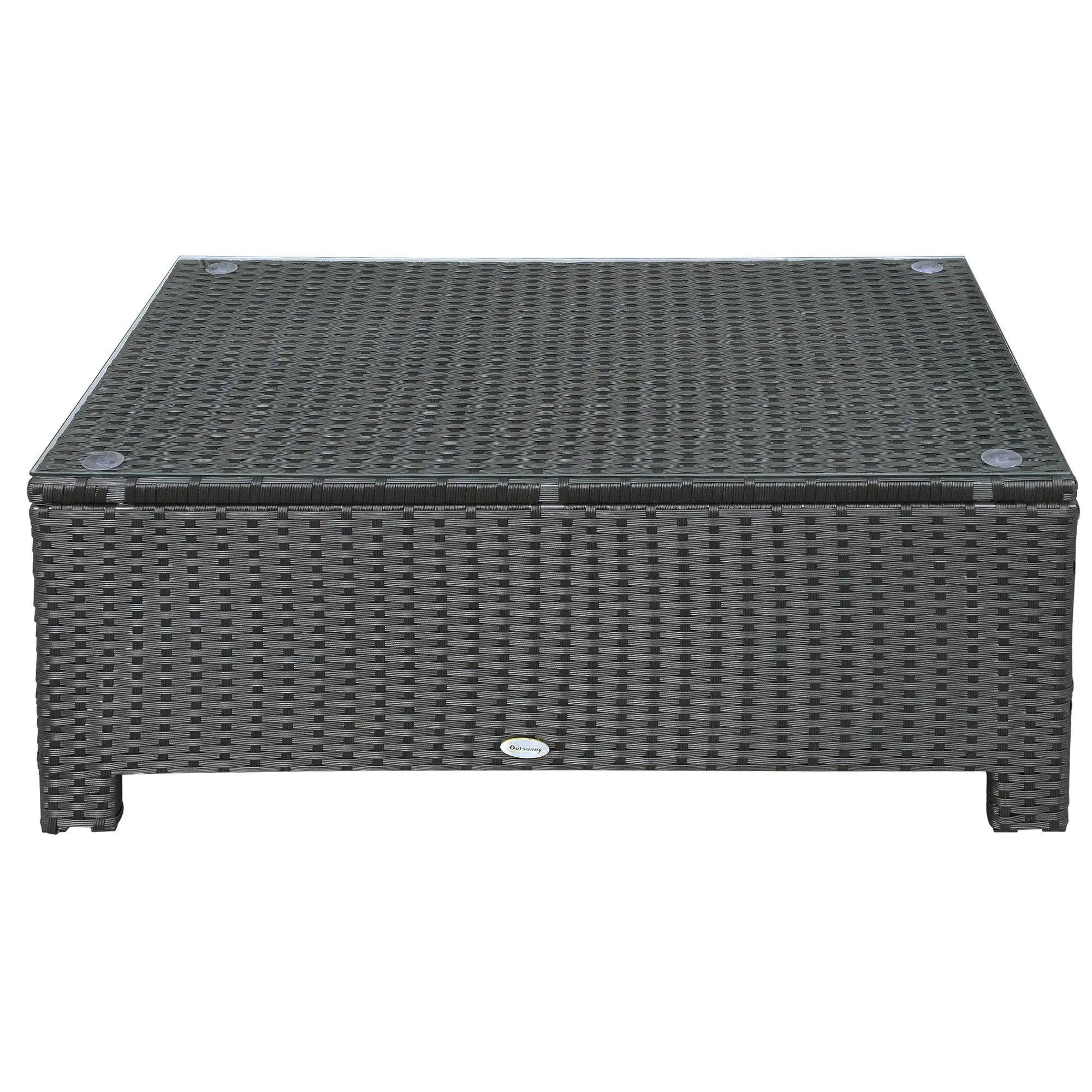 Rattan Coffee Table, Hand-Woven Wicker Furniture, Tempered Glass Top, Black Patio Side Tables at Gallery Canada