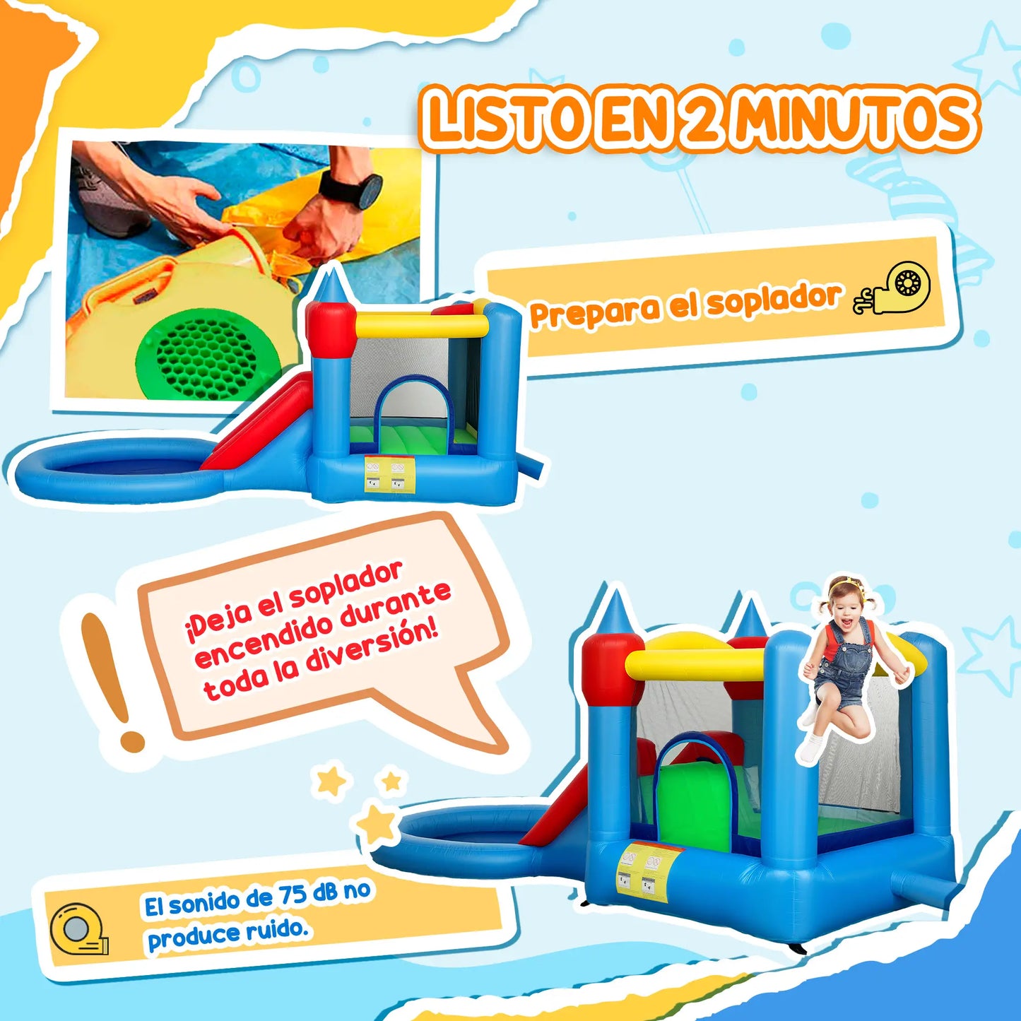 Inflatable Bounce House with Slide, Basketball, Ball Pit, 163" x 81" x 75" Inflatables at Gallery Canada