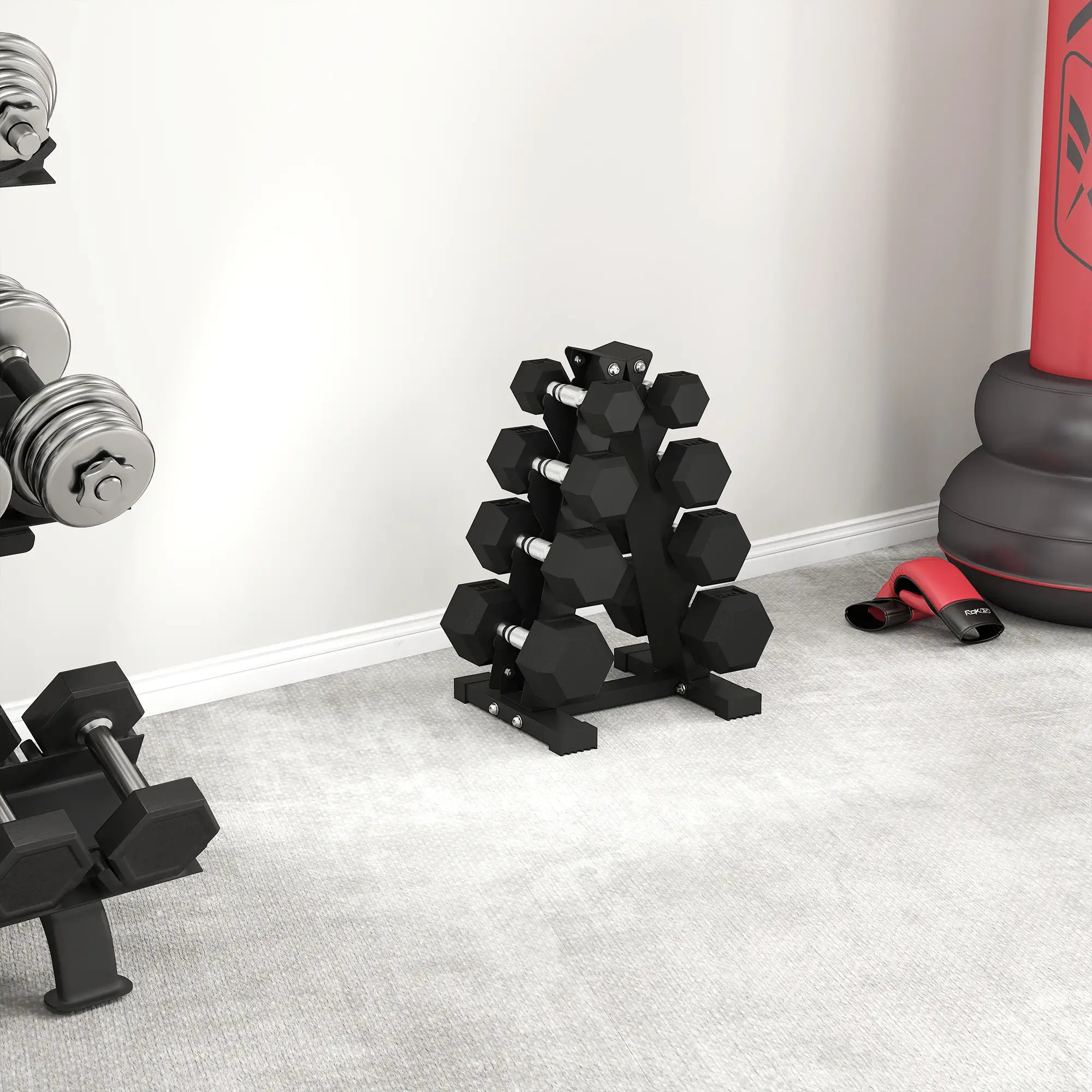 100 LBS Hex Dumbbell Set with Rack, Non-Slip Handles, Rubber Coated Dumbbells & Barbells at Gallery Canada