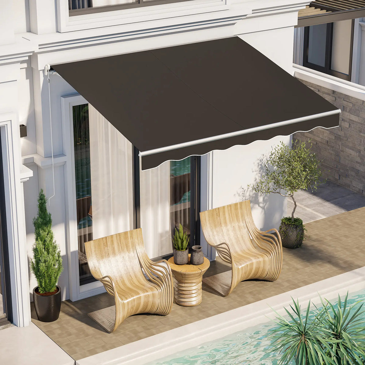 Electric Retractable Awning 10' x 8' With Remote, UV Protection, Black Deck Awnings at Gallery Canada