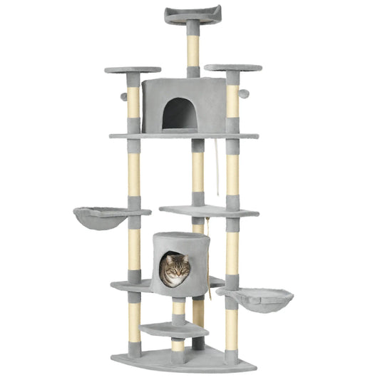 79 Cat Tree, Multi-Level with Two Condos, Scratching Posts, Hammocks, Dark Gray Floor to Ceiling Cat Trees Dark Grey at Gallery Canada