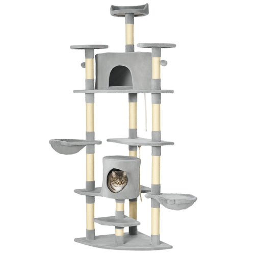 79 Cat Tree, Multi-Level with Two Condos, Scratching Posts, Hammocks, Dark Gray