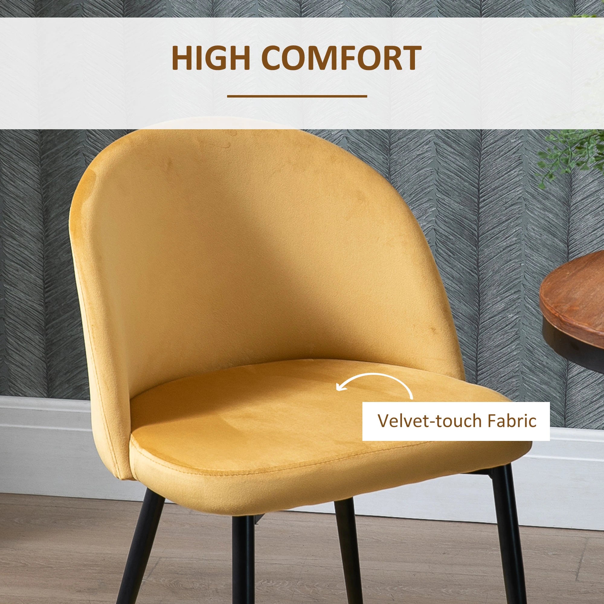 Set of 2 Mid-Back Dining Chairs, Velvet Upholstery, Yellow Bar Stools at Gallery Canada