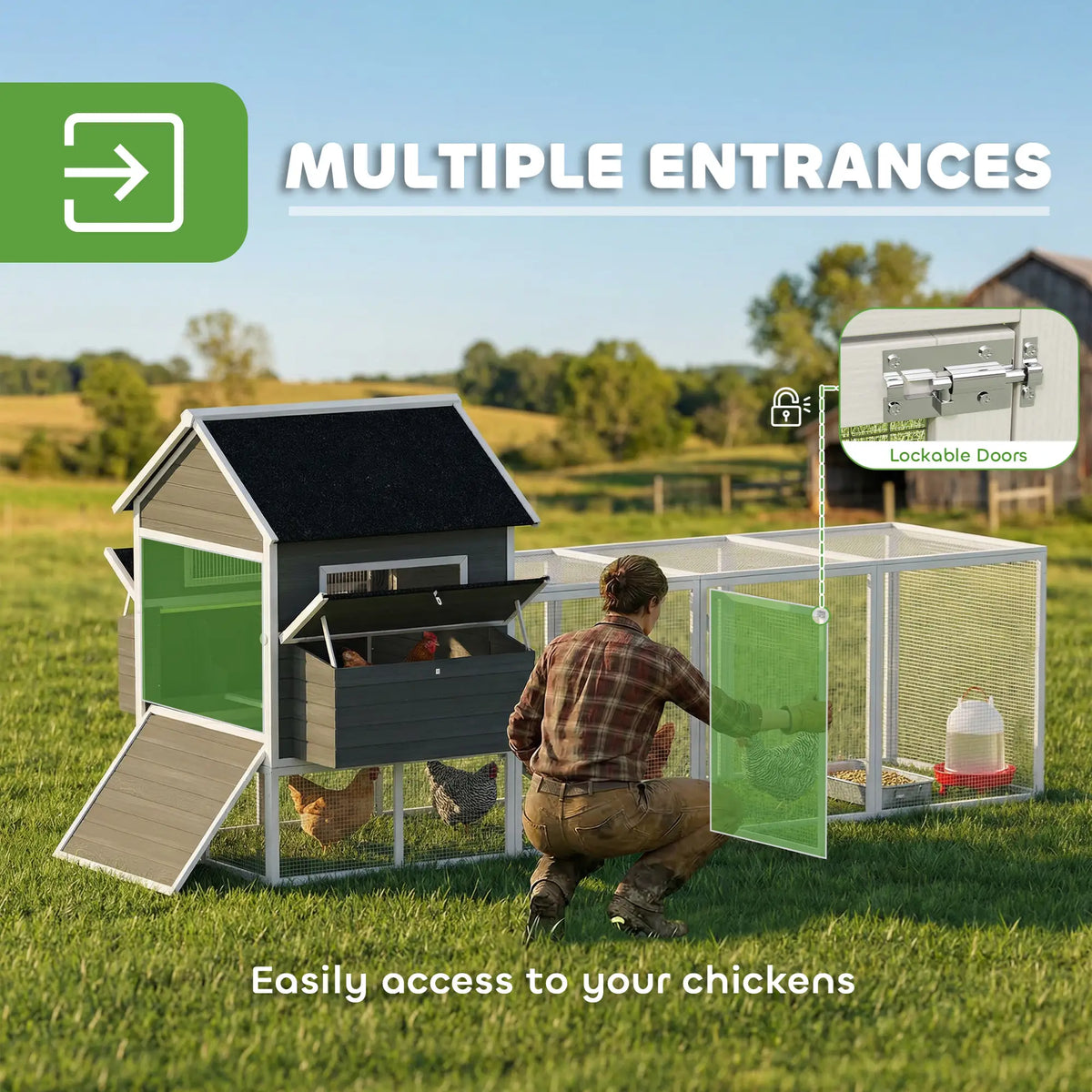Wooden Chicken Coop With Run, Nesting Box, 137", Dark Grey Chicken Coops at Gallery Canada