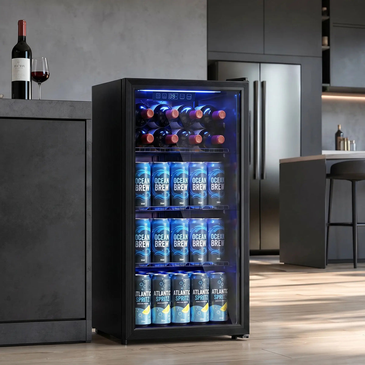 3.2 Cu.Ft Beverage Refrigerator, 139 Can Beverage Fridge Cooler with Double-Layer Glass Door Small Kitchen Appliances at Gallery Canada