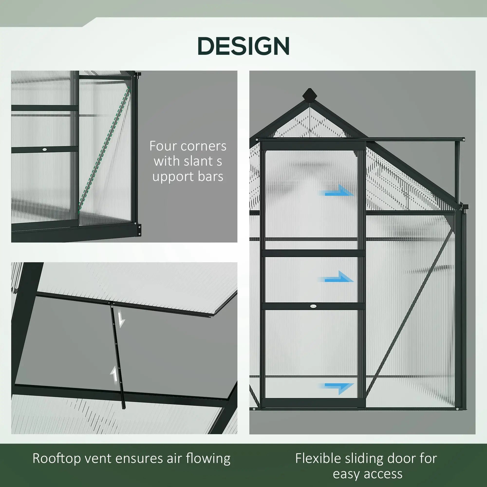6' x 10' x 6.6' Polycarbonate Greenhouse, Walk-In Kit, Galvanized Frame, Grey Walk In Greenhouses at Gallery Canada