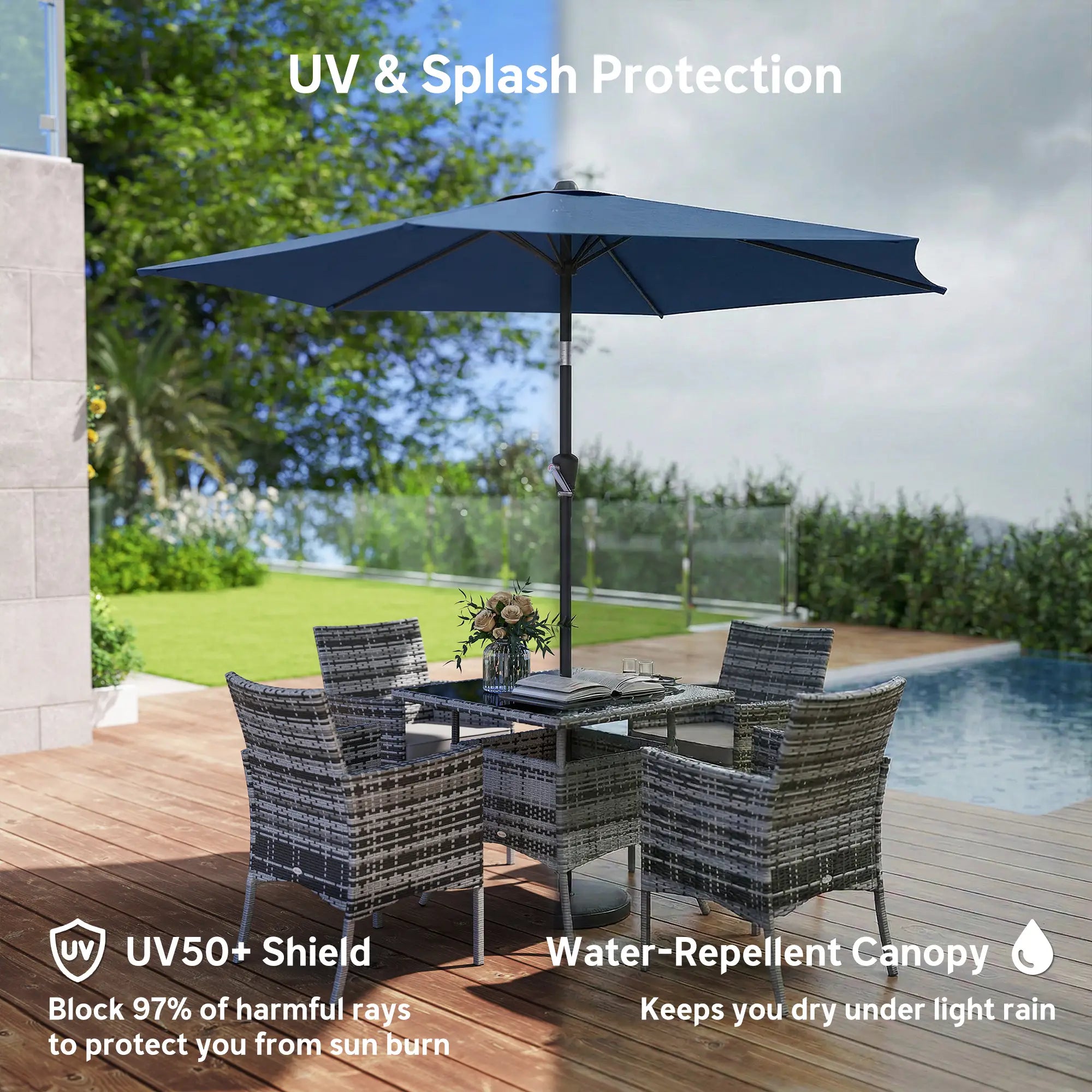 9FT Patio Umbrella With Tilt, Crank, 6 Ribs, UV Protection Sun Umbrellas at Gallery Canada