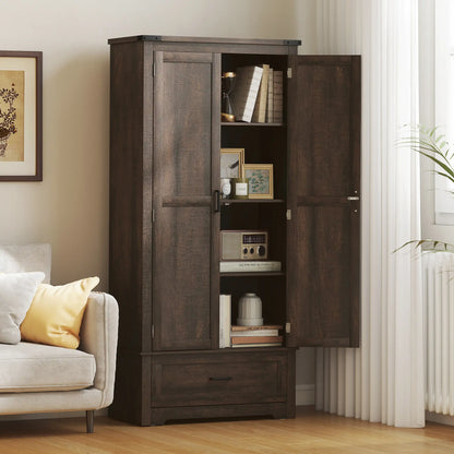 69" Tall Kitchen Pantry Cabinet, 2 Doors, Drawer, Adjustable Shelves, Dark Brown Kitchen Pantry Cabinets at Gallery Canada